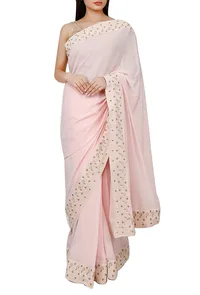Pastel Pink Georgette Chikankari Saree image 1