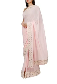 Pastel Pink Georgette Chikankari Saree image 2