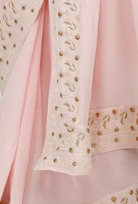 Pastel Pink Georgette Chikankari Saree image 3