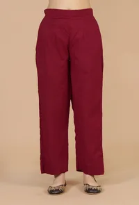 Set of 2: Red A-line Slip Kurta with Straight Pants image 5