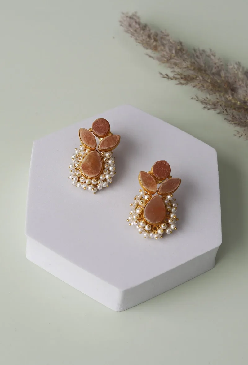 Salmon Peach Pearl Earrings