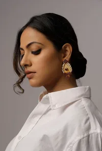 Red Gold Stone Pearl Earrings image 1