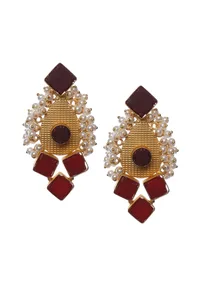 Red Gold Stone Pearl Earrings image 2