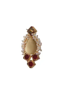 Red Gold Stone Pearl Earrings image 3