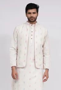 White Dobby Nehru Jacket image 1