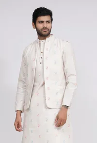 White Dobby Nehru Jacket image 2