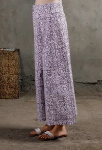 Purple Block Printed Cotton Culottes image 3