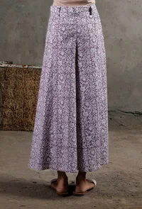 Purple Block Printed Cotton Culottes image 4