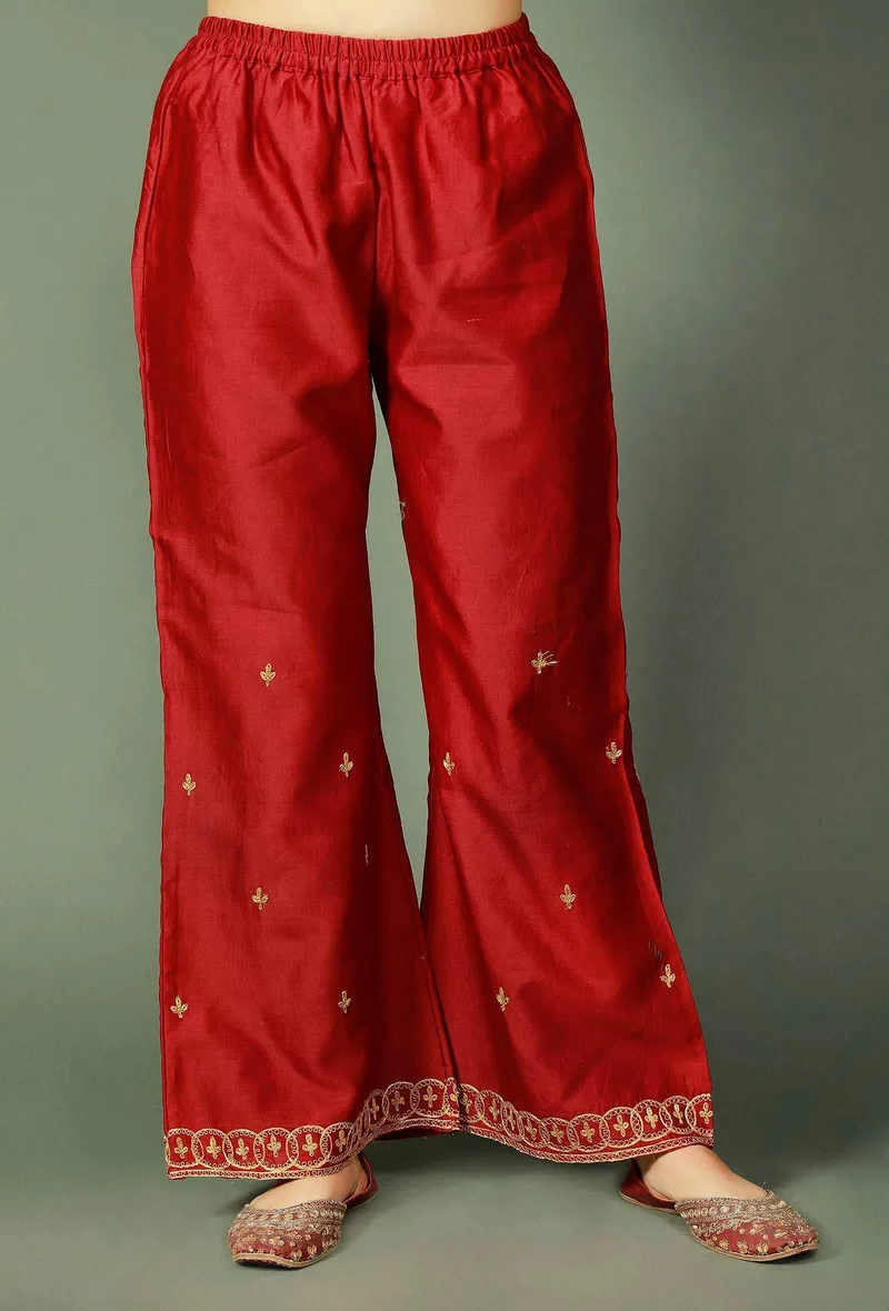 Maroon Chanderi Palazzos With Zari Embroidery