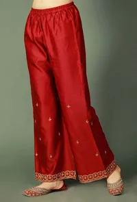Maroon Chanderi Palazzos With Zari Embroidery image 2