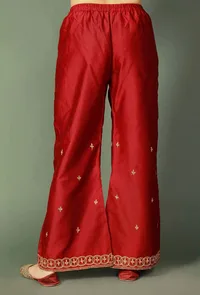 Maroon Chanderi Palazzos With Zari Embroidery image 3