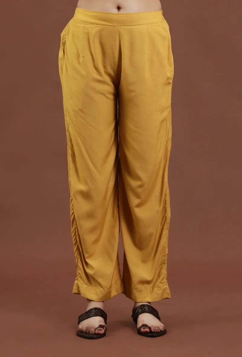 Solid Mustard Shantoon Straight Fit Ethnic Pant