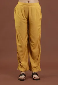 Solid Mustard Shantoon Straight Fit Ethnic Pant image 1