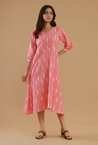 Pink Ikat Cotton A-Line Flared Kurta image 1