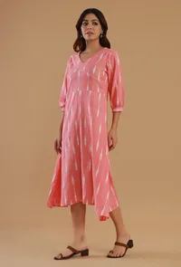 Pink Ikat Cotton A-Line Flared Kurta image 2