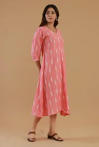 Pink Ikat Cotton A-Line Flared Kurta image 3