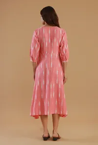 Pink Ikat Cotton A-Line Flared Kurta image 4