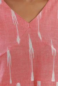 Pink Ikat Cotton A-Line Flared Kurta image 5