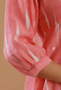 Pink Ikat Cotton A-Line Flared Kurta image 6