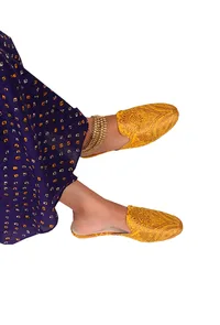 Intricate Yellow Brocade Slider Mules image 1