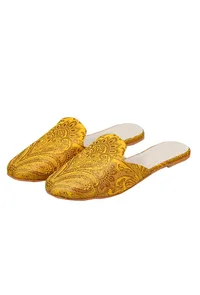 Intricate Yellow Brocade Slider Mules image 2