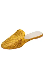 Intricate Yellow Brocade Slider Mules image 3