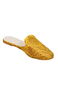 Intricate Yellow Brocade Slider Mules image 4
