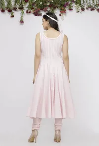 Light Pink Plain Kalidar Cotton Kurta image 4
