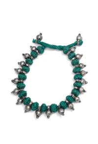 Set of 2: Teal with Silver Beads Tribal Anklet image 2