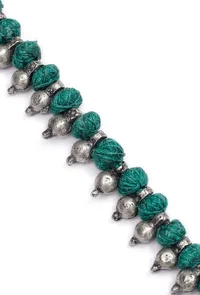 Set of 2: Teal with Silver Beads Tribal Anklet image 4