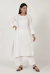White Moti Handwork Cotton Kurta image 1