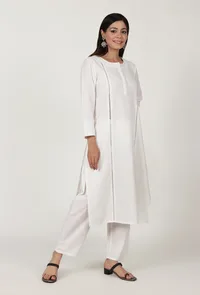 White Moti Handwork Cotton Kurta image 2