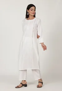White Moti Handwork Cotton Kurta image 3
