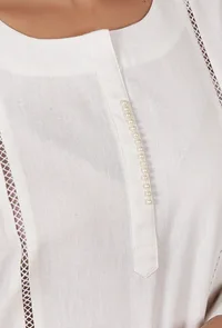 White Moti Handwork Cotton Kurta image 5