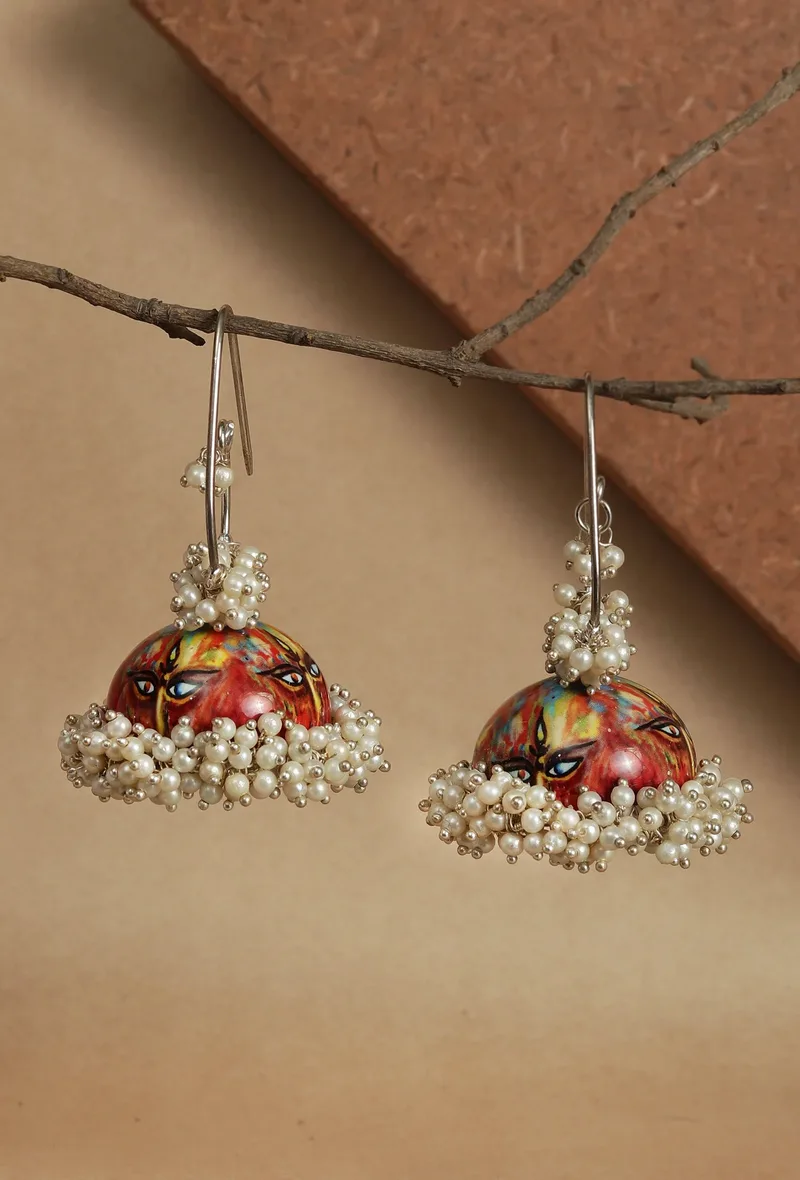 Royal Meenakari Pearl Jhumkas