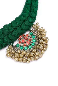 Sara Emerald Green Kundan Tribal Necklace image 3