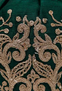 Bottle Green Dupion Silk Potli with Beige Strings image 5