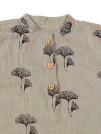 Set of 2 : Grey Cotton Slub Block Printed Short Kurta and Block Printed Pants image 4