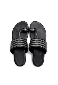 Black Knotted Cruelty Free Leather Kolhapuri Inspired image 2