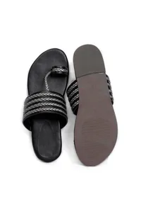 Black Knotted Cruelty Free Leather Kolhapuri Inspired image 3