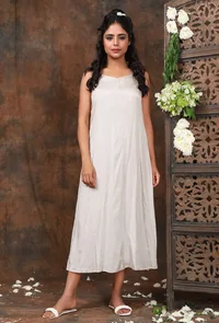 Solid ivory shantoon V neck slip dress image 1