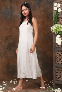 Solid ivory shantoon V neck slip dress image 2