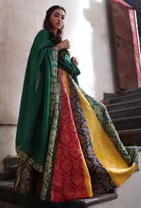 Green Silk Organza Dupatta With Green Banarasi Jacquard Border image 3