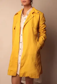 Yellow Cotton Linen Front Open Trench Coat With Metallic Embellishments image 1