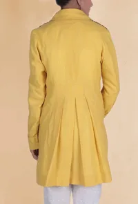 Yellow Cotton Linen Front Open Trench Coat With Metallic Embellishments image 3