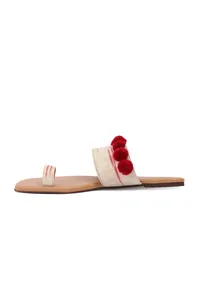Tawny Brown Ikat One Toe Cruelty Free Leather Flats With Red Pom Pom image 4