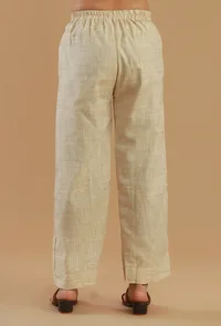 Set of 2: Beige Woven Textured Cotton Tie-Up Flared Kurta and Straight Pant Set image 5