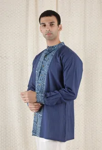 Jayvee Front Open Cotton Indigo Short Kurta image 2
