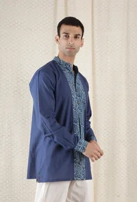 Jayvee Front Open Cotton Indigo Short Kurta image 3