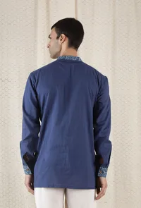 Jayvee Front Open Cotton Indigo Short Kurta image 4